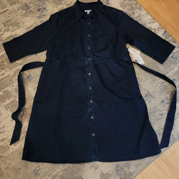 NWT Liz Claiborne Stretch Denim Button Front Belted Midi Dress Size 20W - Picture 2 of 16